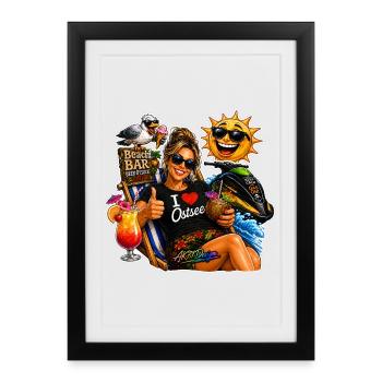 Motif estival de vacances en mer Baltique Ladies Beach Bar - Affiche encadrée (27 × 37 cm) - noir - Devant
