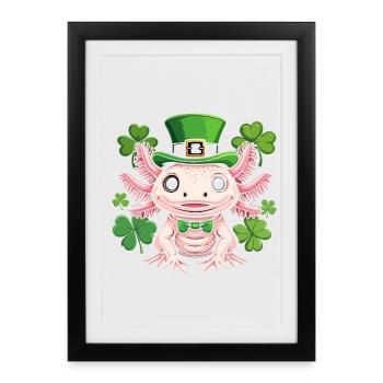 Axolotl au chapeau de lutin - Affiche encadrée (27 × 37 cm) - noir - Devant