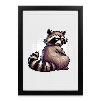 raton laveur, raton laveur, animal des bois, drôle de raton laveur - Affiche encadrée (27 × 37 cm) - noir - Devant