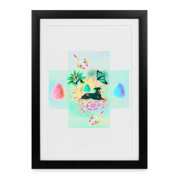 Lobo mâle au milieu d’un rêve pastel : chien papillon - Affiche encadrée (27 × 37 cm) - noir - Devant