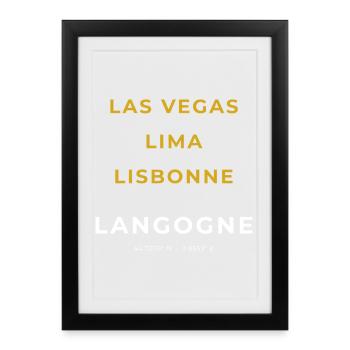 Langogne Lozère - Las Vegas - Lima - Lisbonne - Affiche encadrée (27 × 37 cm) - noir - Devant