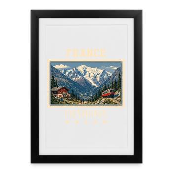 Frankreich Chamonix Vintage Reisemarke - Gerahmtes Poster (27 × 37 cm) - Schwarz - Vorne