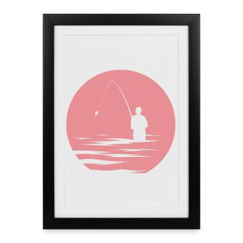 Angler, Lake, Evening Sun, Sea, Fish, Symbol Nature - Framed poster (27 × 37 cm) - black - Front
