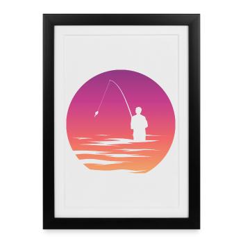 Angler Fisherman Lake Symbol Moon Sea Illustration - Framed poster (27 × 37 cm) - black - Front