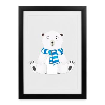 ours polaire assis magique avec écharpe - Affiche encadrée (27 × 37 cm) - noir - Devant