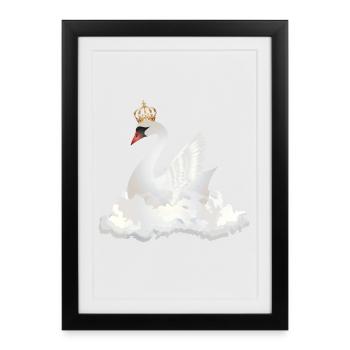 cygne de rêve dans les nuages avec une couronne - Affiche encadrée (27 × 37 cm) - noir - Devant