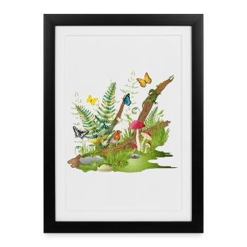 un morceau de nature à la lisière de la forêt - habitat pour animaux - Affiche encadrée (27 × 37 cm) - noir - Devant