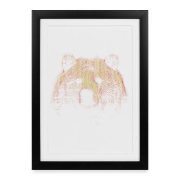 Red Halftone Bear Head - Framed poster (27 × 37 cm) - black - Front