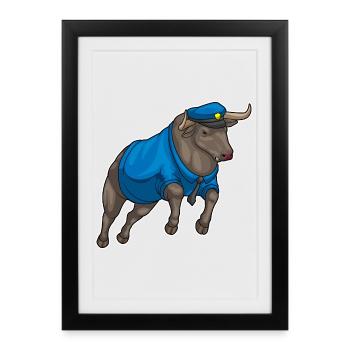 Police du Taureau Police de la Casquette - Affiche encadrée (27 × 37 cm) - noir - Devant