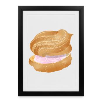 Crème feuilletée remplie d’illustration crème rose - Affiche encadrée (27 × 37 cm) - noir - Devant