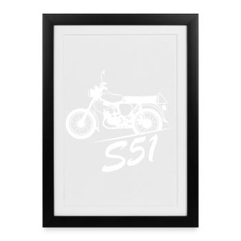 Simson S51 Symbol Nostalgie GDR Mobyl Amis - Affiche encadrée (27 × 37 cm) - noir - Devant
