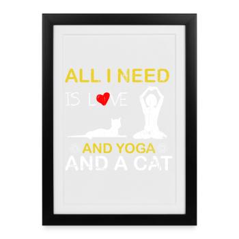 Love Yoga and a Cat - Framed poster (27 × 37 cm) - black - Front