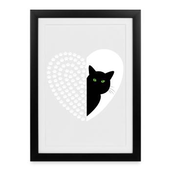 Black cat with floral pattern - Framed poster (27 × 37 cm) - black - Front