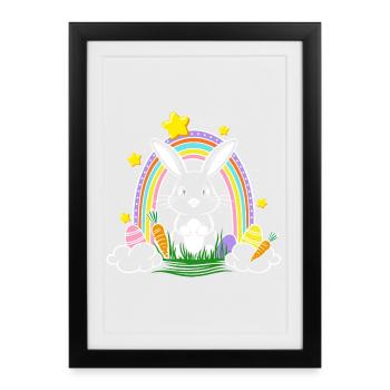 Easter Bunny Bunny with Rainbow and Easter Eggs - Framed poster (27 × 37 cm) - black - Front