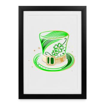 Chapeau de la Saint-Patrick chapeau haut de forme avec trèfle - Affiche encadrée (27 × 37 cm) - noir - Devant