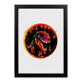 Crâne de dinosaure coloré tête de Tyrannosaurus Rex - Affiche encadrée (27 × 37 cm) - noir - Devant