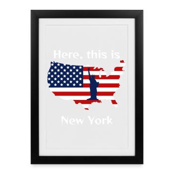 USA Flag and Statue of Liberty - Framed poster (27 × 37 cm) - black - Front