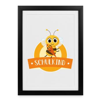 Schulkind fleißige Biene mit Zuckertüte (orange) - Gerahmtes Poster (27 × 37 cm) - Schwarz - Vorne