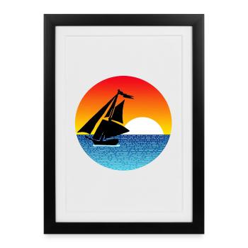 Boat and sunset - Framed poster (27 × 37 cm) - black - Front