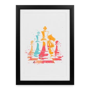 Pièces d’échecs Retrowave - Affiche encadrée (27 × 37 cm) - noir - Devant