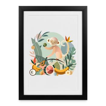 Playful monkey with tropical fruits - Framed poster (27 × 37 cm) - black - Front