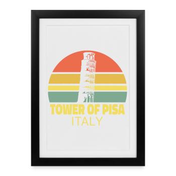 Leaning Tower of Pisa Retro Sunset Silhouette - Framed poster (27 × 37 cm) - black - Front