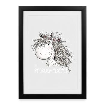 Horse Girl Pferdemädchen Pferde Cartoon - Gerahmtes Poster (27 × 37 cm) - Schwarz - Vorne