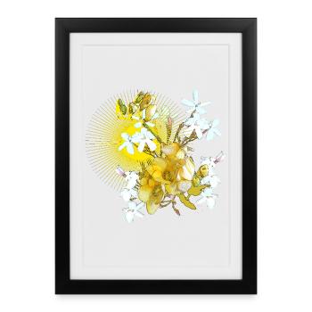 Yellow spring flowers in spring as a pattern - Framed poster (27 × 37 cm) - black - Front
