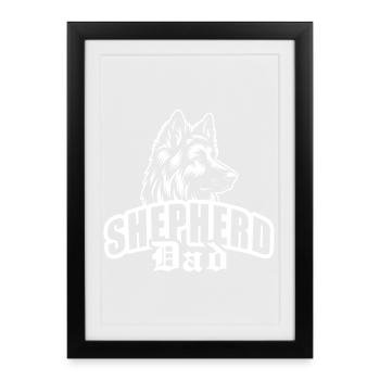 « Shepherd Dad » - avec tête de chien - Affiche encadrée (27 × 37 cm) - noir - Devant