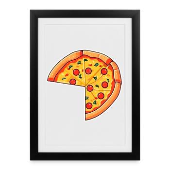 Pizza Cartoon Look - Affiche encadrée (27 × 37 cm) - noir - Devant