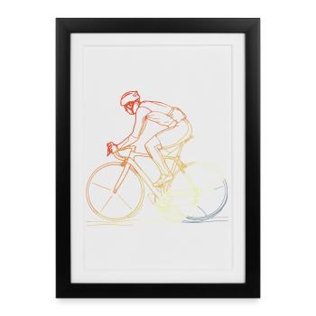 Cyclist Line Art Retro - Framed poster (27 × 37 cm) - black - Front
