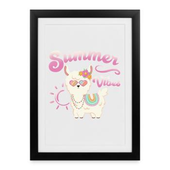 Lama Alpaga d’été - Summer Vibes - Affiche encadrée (27 × 37 cm) - noir - Devant