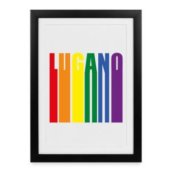 Lugano Suisse Cadeau de la Fierté Arc-en-ciel - Affiche encadrée (27 × 37 cm) - noir - Devant