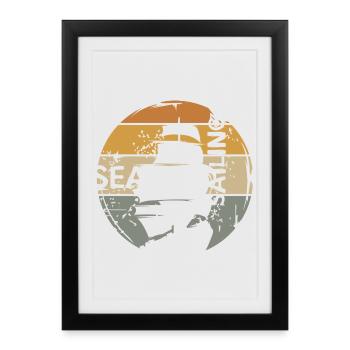 Sea Sailing Retro Design – Maritime Motif - Framed poster (27 × 37 cm) - black - Front