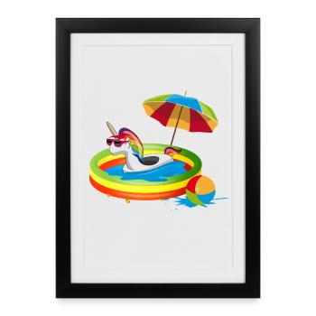 Summer unicorn in the paddling pool - Framed poster (27 × 37 cm) - black - Front