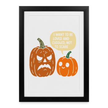 Duo de citrouilles d’Halloween câlins - Affiche encadrée (27 × 37 cm) - noir - Devant