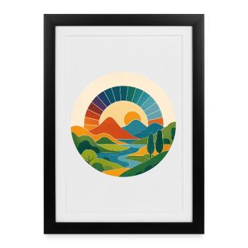 Retro Landscape – Colorful Sun Arch in a Circle - Framed poster (27 × 37 cm) - black - Front