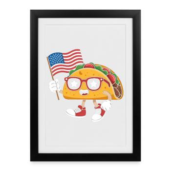 Jour de l’indépendance patriotique Kawaii Taco 4 - Affiche encadrée (27 × 37 cm) - noir - Devant