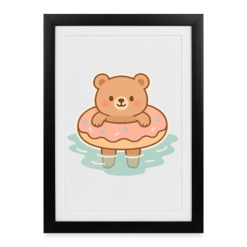 Cute teddy bear in the water - Framed poster (27 × 37 cm) - black - Front