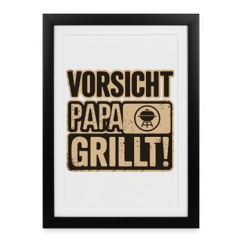 Attention papa fait des grillades amusantes au barbecue - Affiche encadrée (27 × 37 cm) - noir - Devant