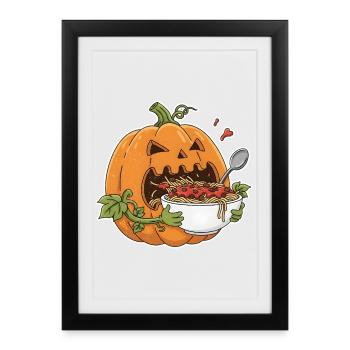 Citrouille d’Halloween avec des pâtes au design amusant - Affiche encadrée (27 × 37 cm) - noir - Devant