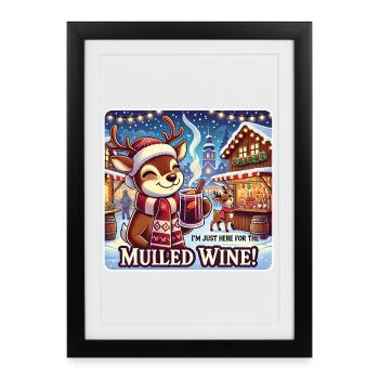 Reindeer with mulled wine - Christmas enjoyment - Framed poster (27 × 37 cm) - black - Front