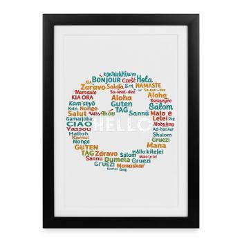 Commencez par Bonjour Positif Langage du Monde Différent - Affiche encadrée (27 × 37 cm) - noir - Devant