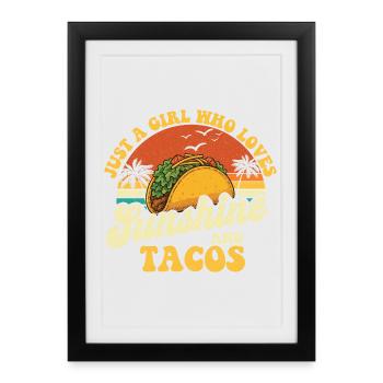 Juste une fille qui aime le soleil et les tacos - Affiche encadrée (27 × 37 cm) - noir - Devant