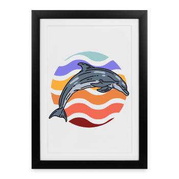 Dolphin in wave pattern - Framed poster (27 × 37 cm) - black - Front