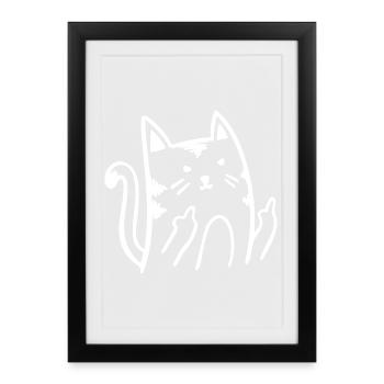 Drôle de chat chat majeur doigt puant - Affiche encadrée (27 × 37 cm) - noir - Devant