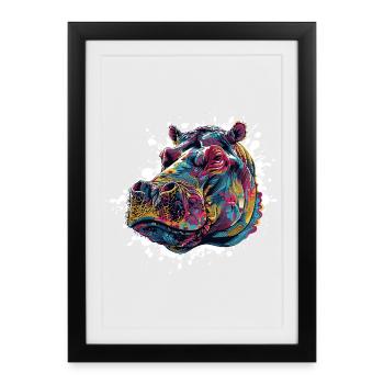 Colorful Hippo Paint Splash - Framed poster (27 × 37 cm) - black - Front