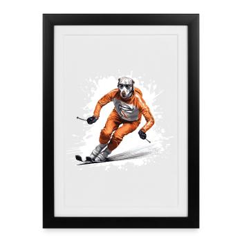 Greyhound Chien Ski Ski - Affiche encadrée (27 × 37 cm) - noir - Devant