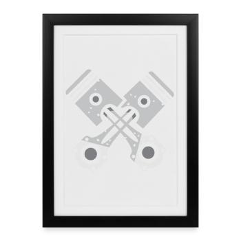 Crossed Piston Gray Mechanic Design - Framed poster (27 × 37 cm) - black - Front