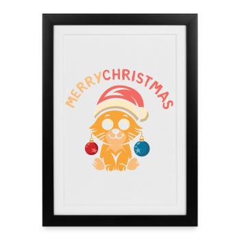 Cute Christmas cat with hat and baubles - Framed poster (27 × 37 cm) - black - Front